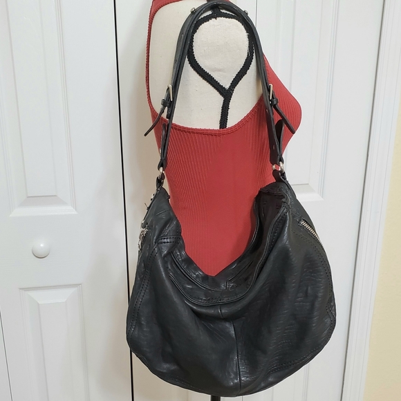 Zara Expandable Boho Black Travel Bag Genuine Leather - Picture 3 of 14